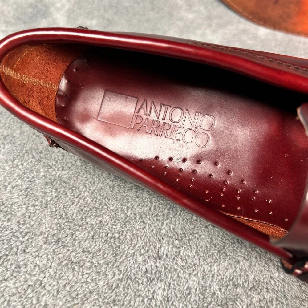 Antonio Parriego Burgundy Leather Penny Loafers Beefroll Mens 9 EU 42 Made Spain